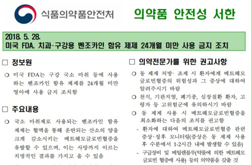 식약처 “구강용 벤조카인 제제, 24개월 미만 영아 사용금지”