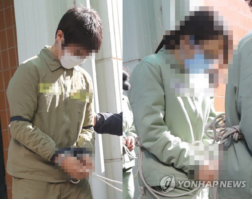 2018년 4월 당시 고준희양의 친부 고모(37)씨(오른쪽)와 고씨 동거녀 이모(36)씨(왼쪽)의 모습/연합뉴스