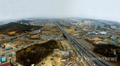 GTX 역세권 용인플랫폼 시티 건설 사업이 추진될 용인시 기흥구 보정, 마북, 신갈동 일대 전경. /사진 제공=연합뉴스