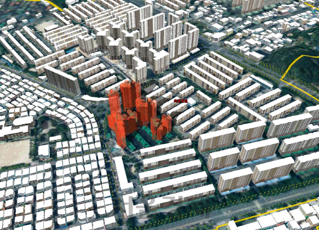 XD Map으로 진행한 전주시 아파트 재건축에 따른 일조권 분석 모습. /자료제공=이지스