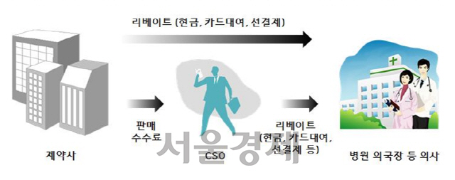 ‘제약사 리베이트’ 구조도/사진=서울서부지검 식품의약조사부 제공