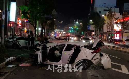 부산서 택시 들이받고 1.5㎞ 도주, 2대 더 연쇄추돌한 40대 검거