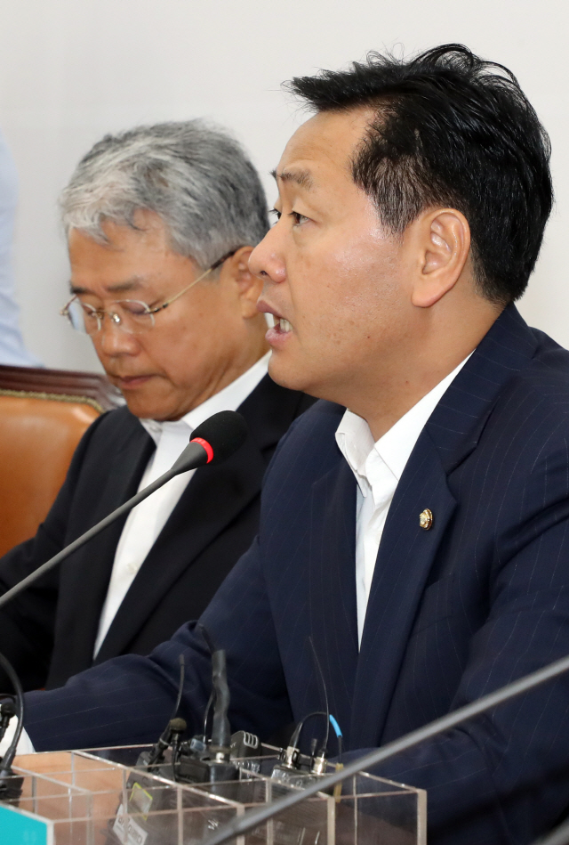 김관영(오른쪽) 바른미래당 원내대표가 6일 국회에서 열린 제18차 비상대책위원회의에서 발언하고 있다./연합뉴스