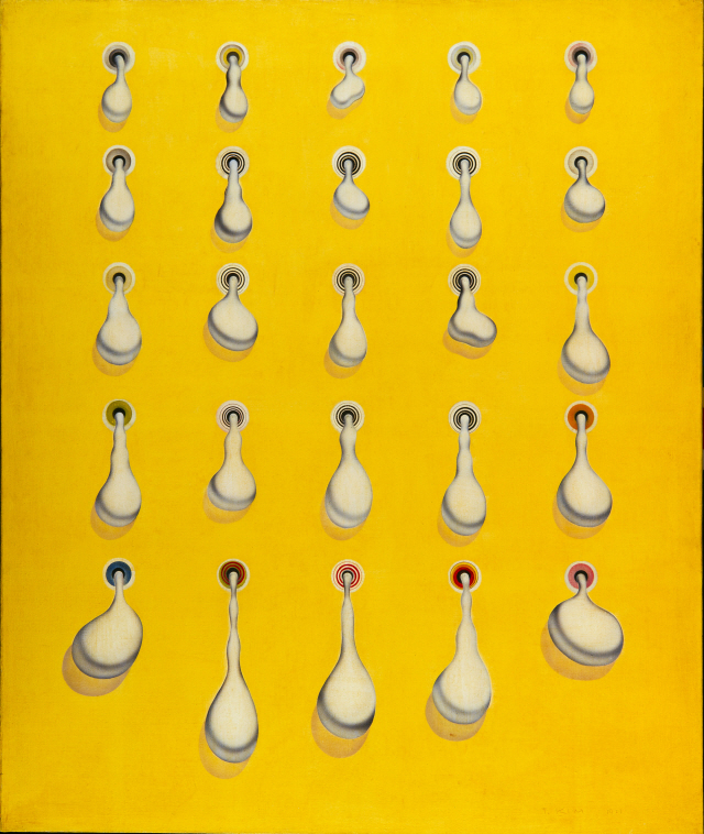 김창열의 1971년작 ‘현상’. 틈을 비집고 나온 끈적이는 점액질에서 영롱한 물방울로 이어지는 중요한 전환기의 작품이다. /사진제공=국립현대미술관