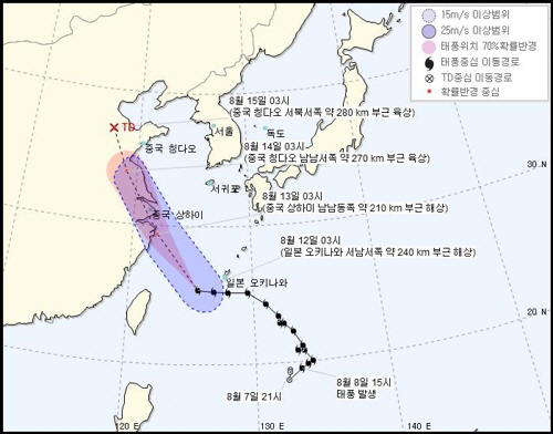 태풍 ‘야기’ 현재 위치와 예상 경로[기상청 제공]