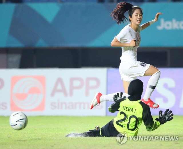 한국 여자축구, 인도네시아 12-0 완파..AG 8강 진출