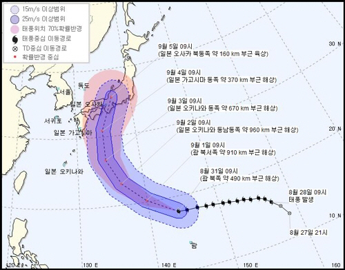 제21호 슈퍼 태풍 ‘제비’ 예상 경로.. 다음 주 일본 관통하며 위력 과시하나