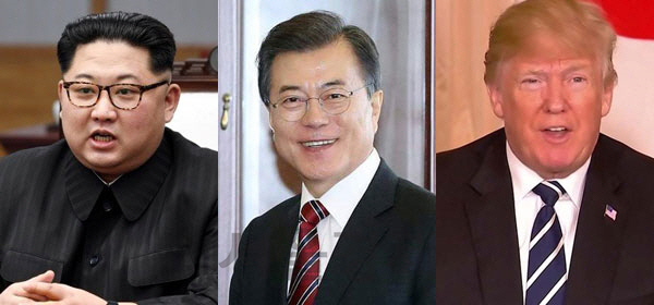 문재인 대통령(가운데)과 도널드 트럼프 미국 대통령(오른쪽), 김정은 북한 국무위원장(왼쪽)/연합뉴스