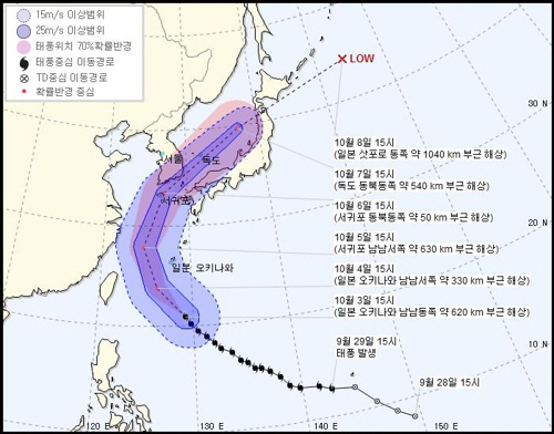 태풍 콩레이 경로, 韓 접근하면서 중간 강도 중형급으로 약화