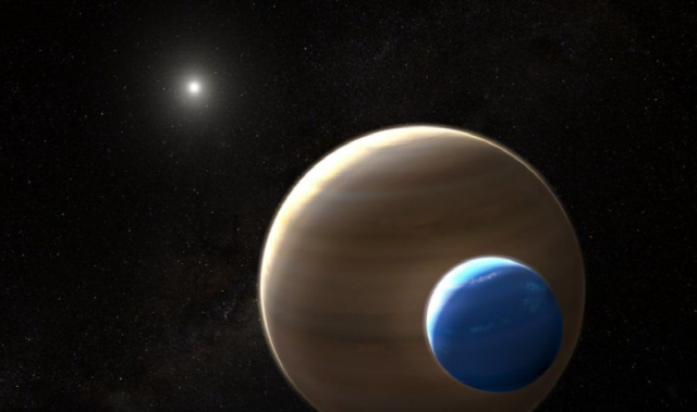 지구에서 약 8,000광년 떨어진 행성 ‘케플러-1625b’와 위성 ‘케플러-1625b-i’ 상상도. /사진제공=NASA/ESA
