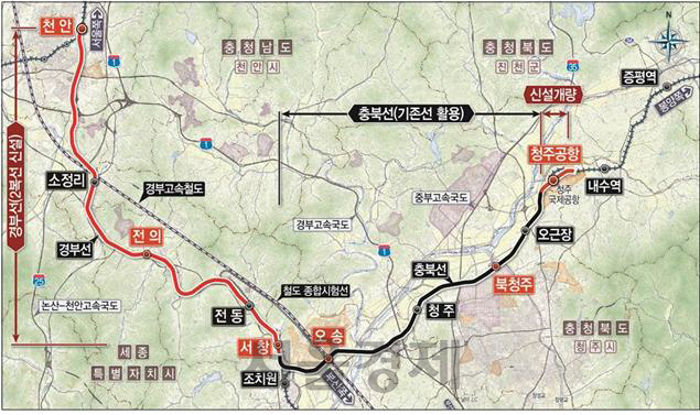 천안-청주공항 복선전철 건설사업 노선도. 사진제공=한국철도시설공단