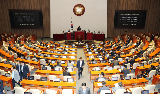 헌법재판관 김기영, 이종석, 이영진 헌법재판관 후보자 3명에 대한 선출안 처리을 위한 국회 본회의가 17일 오후 열리고 있다. /연합뉴스