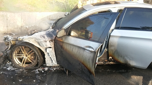 BMW 520d, 원주 국도서 또 불…일가족 3명 대피