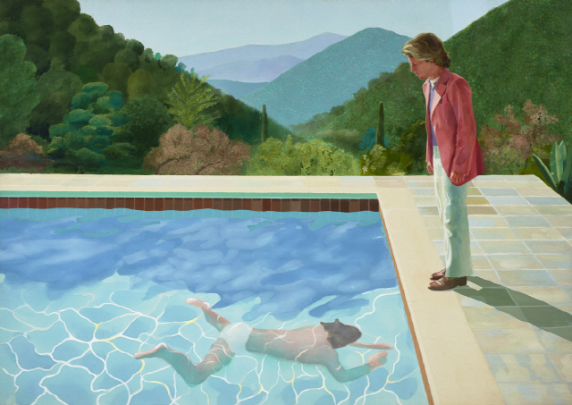 데이비드 호크니 ‘예술가의 초상’. 원제는 ‘Portrait of an Artist (Pool with two figures)’로 1972년에 그린 214x305cm의 대작이며 오는 11월 경매에 작가 최고가 뿐만 아니라 생존작가 경매 최고가 기록에 도전하는 작품이다. /사진출처=테이트미술관