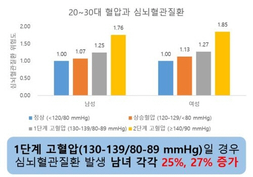 20~30대의 혈압과 심뇌혈관질환 사이의 상관관계/서울대병원 제공=연합뉴스