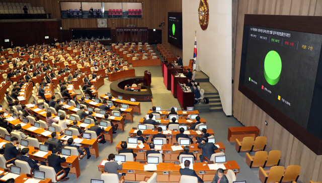 이른바 ‘셀프 촬영물’이더라도 촬영자의 의사에 반해 유포한 사람을 처벌할 수 있도록 하는 내용의 법 개정안이 29일 국회 본회의를 통과했다. 사진은 29일 열린 제364회 국회 제13차 본회의./연합뉴스