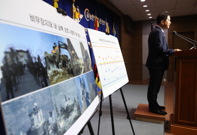 서주석 국방부 차관이 6일 오후 서울 용산구 국방부 기자실에서 ‘9·19 군사분야 합의서’ 이행의 일환으로 이뤄진 각 11개 GP의 시범철수 및 파괴조치를 오는 12일 현장방문 형식으로 상호 검증하기로 한 합의내용을 발표하고 있다./연합뉴스