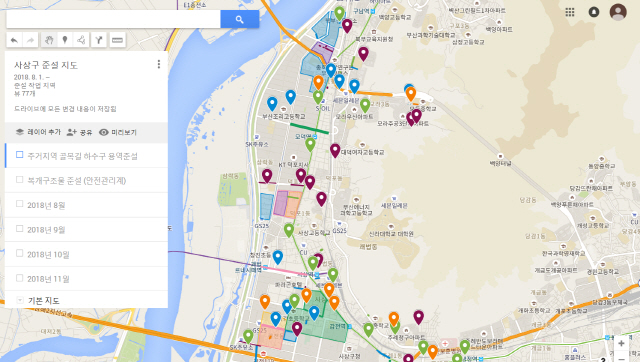 부산 사상구가 구글맵을 활용해 준설지도를 구축했다. 사상구준설지도./사진제공=사상구