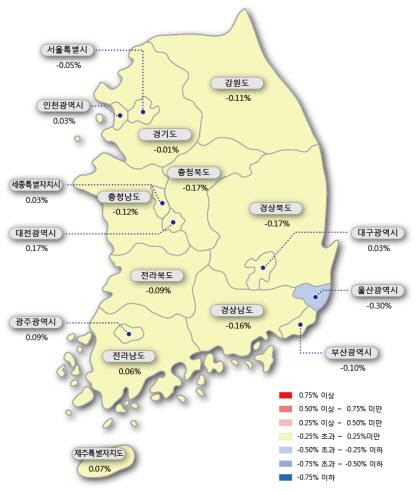 주간 아파트값 변동률/한국감정원=연합뉴스