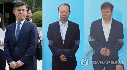 정호성(왼쪽부터), 이재만, 안봉근 전 청와대 비서관들./연합뉴스