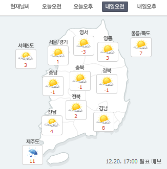 [내일날씨]포근한 겨울 날씨, 낮 기온 10℃ 내외 “크리스마스 이브부터 기온 크게 내려갈 것”