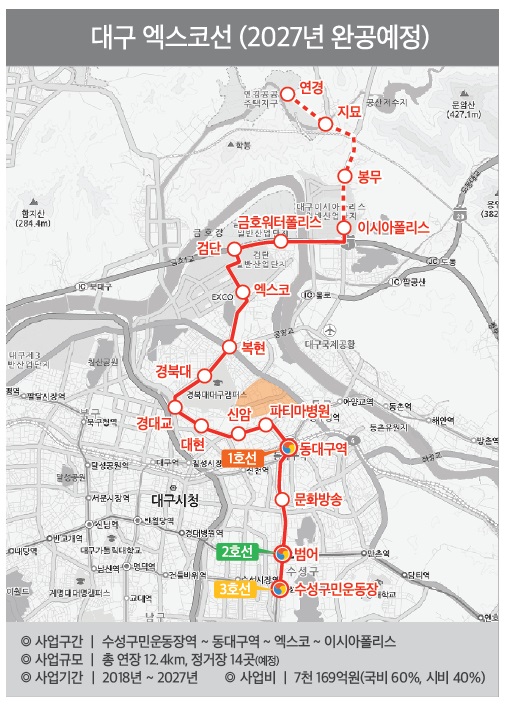 ▲대구엑스코선 예정 노선도