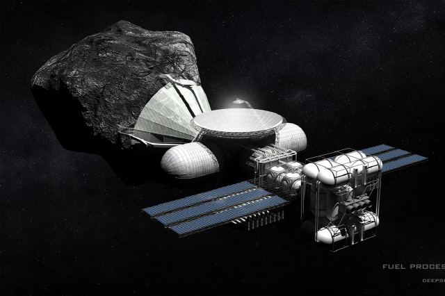 우주산업체인 딥스페이스인더스트리(DSI)가 구상하는 소행성 채굴 개념도. 고가의 광물이 묻힌 소행성을 탐사선을 보내 지구 등으로 끌어오는 사업을 추진 중이다. /이미지제공=DSI