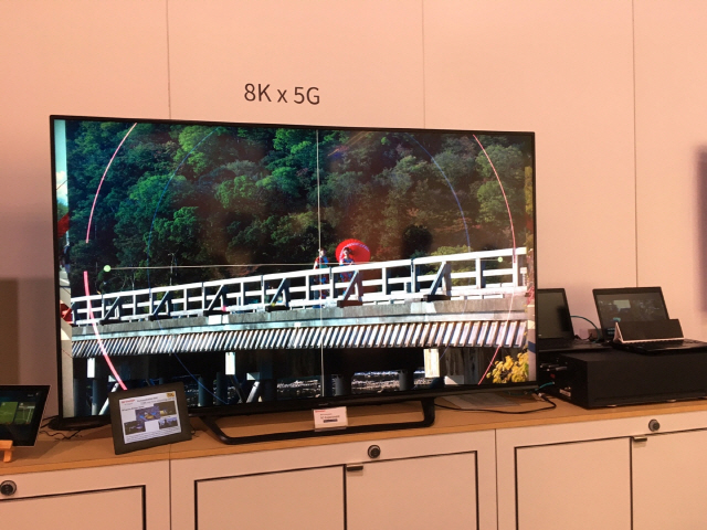 일본 TV 업체 샤프는 8일(현지시간) 미국 라스베이거스에서 열린 CES 2019에서 5G 기술과 8K를 접목한 콘셉트 TV를 공개했다. /박효정기자