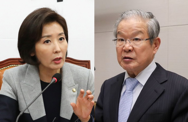 나경원(왼쪽) 한국당 원내대표와 권태신 전경련 상근부회장./연합뉴스