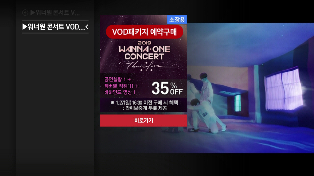 KT가 ‘2019 워너원 콘서트’ 공연실황과 비하인드 영상으로 구성한 VOD패키지를 판매한다./사진제공=KT