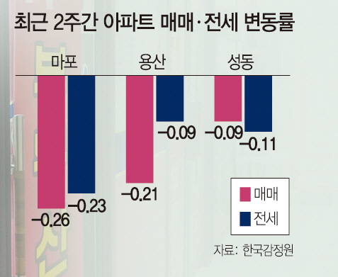 [집값 하락 전방위 확산] 마래푸 59㎡ 2억 하락에도 발길 뚝…마·용·성도 추락