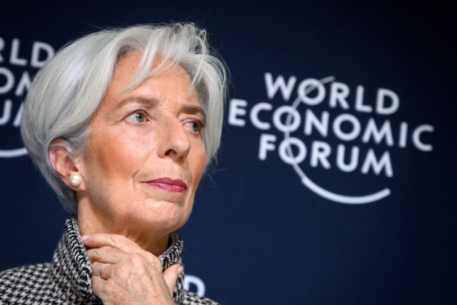 21일(현지시간) 스위스 다보스에서 열리는 세계경제포럼에 참석한 크리스틴 라가르드 IMF 총재. /AFP연합뉴스