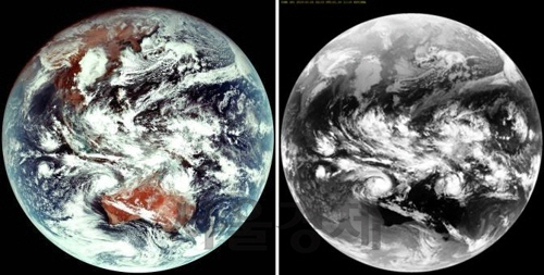 천리안 위성 2A호가 찍은 컬러영상(왼쪽)과 천리안 1호의 흑백영상. /사진=과학기술정보통신부