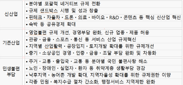 2019년 핵심 분야별 규제혁신 과제./자료제공=국무조정실