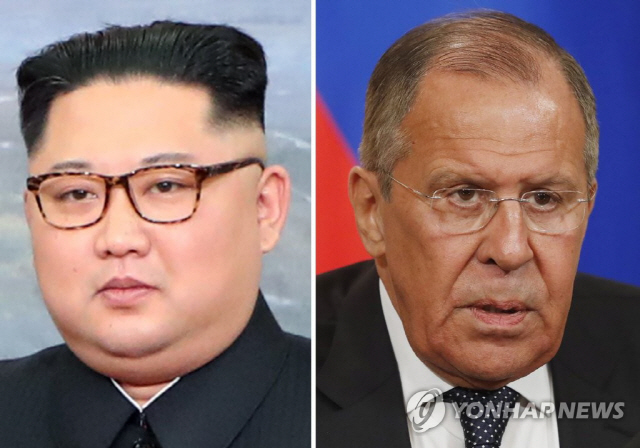 김정은 북한 국무위원장과 세르게이 라브로프 러시아 외무장관/연합뉴스