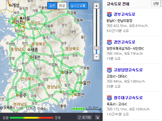 [고속도로교통상황]8시 정체 절정 10시 되면 풀린다? “지금 원활” 수도권에서 51만대 이동