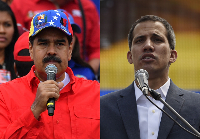 니콜라스 마두로(왼쪽) 베네수엘라 대통령과 후안 과이도 국회의장/AFP연합뉴스