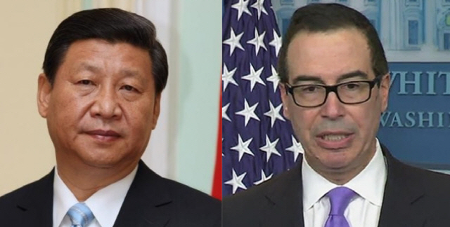 시진핑(왼쪽) 중국 국가주석과 므누신 미국 재무장관 /서울경제DB