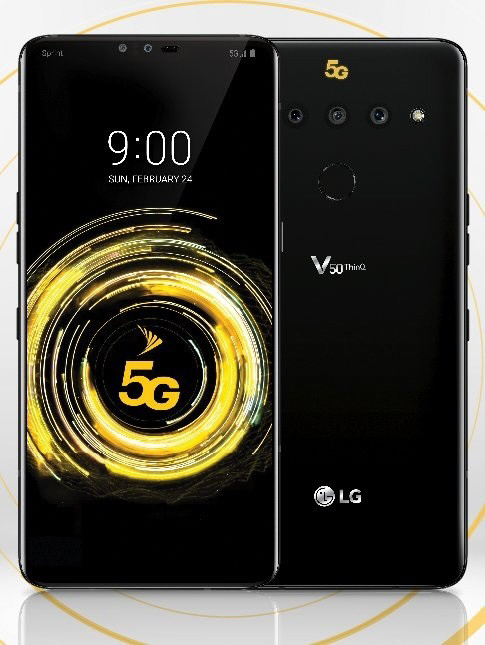 LG전자가 오는 24일 모바일 월드 콩그레스(MWC)2019에서 공개할 V50 씽큐(ThinQ) 5G 스마트폰 렌더링 이미지 /사진제공=에반 블래스