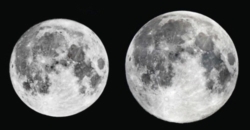 작은 달(왼쪽)과 슈퍼문 비교도/한국천문연구원 제공