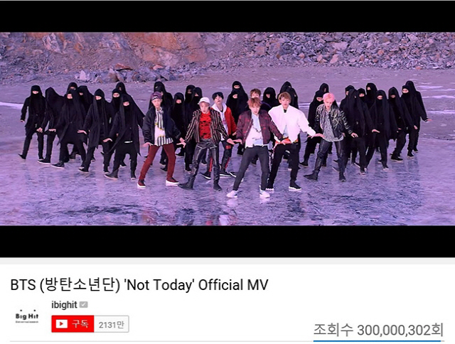 방탄소년단 'Not Today' 뮤비 3억뷰 돌파 '한국 가수 최다 기록 경신'