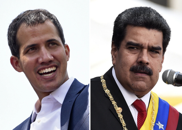 니콜라스 마두로(오른쪽) 베네수엘라 대통령과 후안 과이도 국회의장/AFP연합뉴스