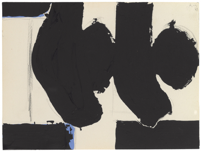 로버트 마더웰 ‘스페인 공화국에의 비가 110번 C’, 1968년, 종이 위에 아크릴과 흑연, 15.2x20.3cm