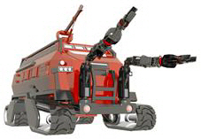 KIRO가 개발중인 장갑형 소방로봇의 완성 상상도. 차량 전면에 2개의 로봇 팔이 달려 있다. /이미지제공=KIRO