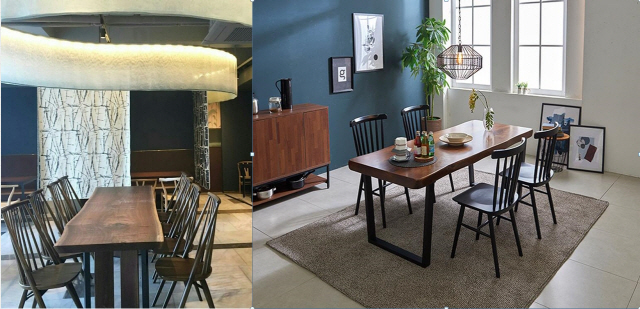 왼쪽은 커피숍의 테이블이고 오른쪽은 일반 가정집의 식탁입니다. 둘은 서로 닮아가고 있네요.