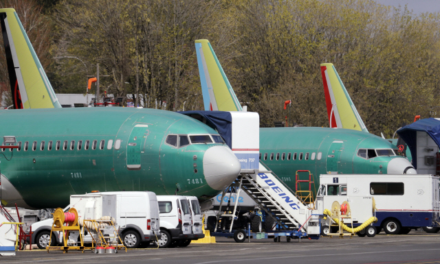 미국 항공기 제조사 보잉의 787 맥스 8 항공기가 렌톤 공장에 줄지어 대기 하고있다./AP연합뉴스