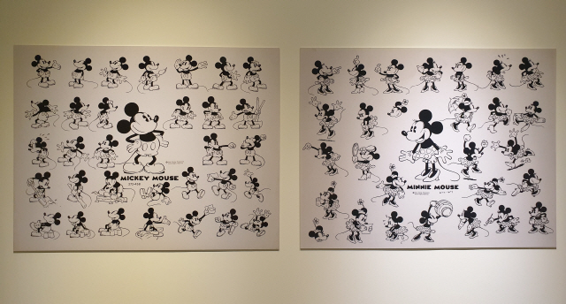 19일 DDP에서 개막하는 디즈니 애니메이션 특별전 ‘애니메이션의 마법’에 출품된 미키마우스와 미니마우스 캐릭터. /사진제공=GNC미디어