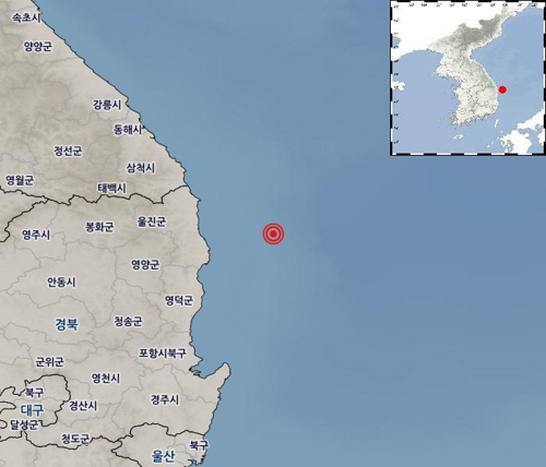 22일 오전 5시45분께 경북 울진군 동남동쪽 38㎞ 해역에서 규모 3.8의 지진이 발생했다. /기상청 제공