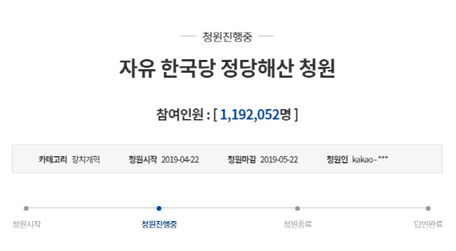 '자유한국당 해산' 청와대 국민청원 역대 최다 인원 참여(종합)