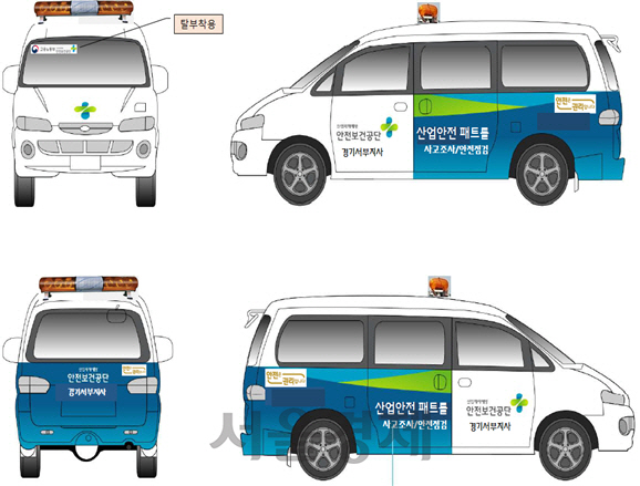현재 시범 운영 중인 ‘산재 예방 순찰차’의 디자인. /사진제공=고용노동부